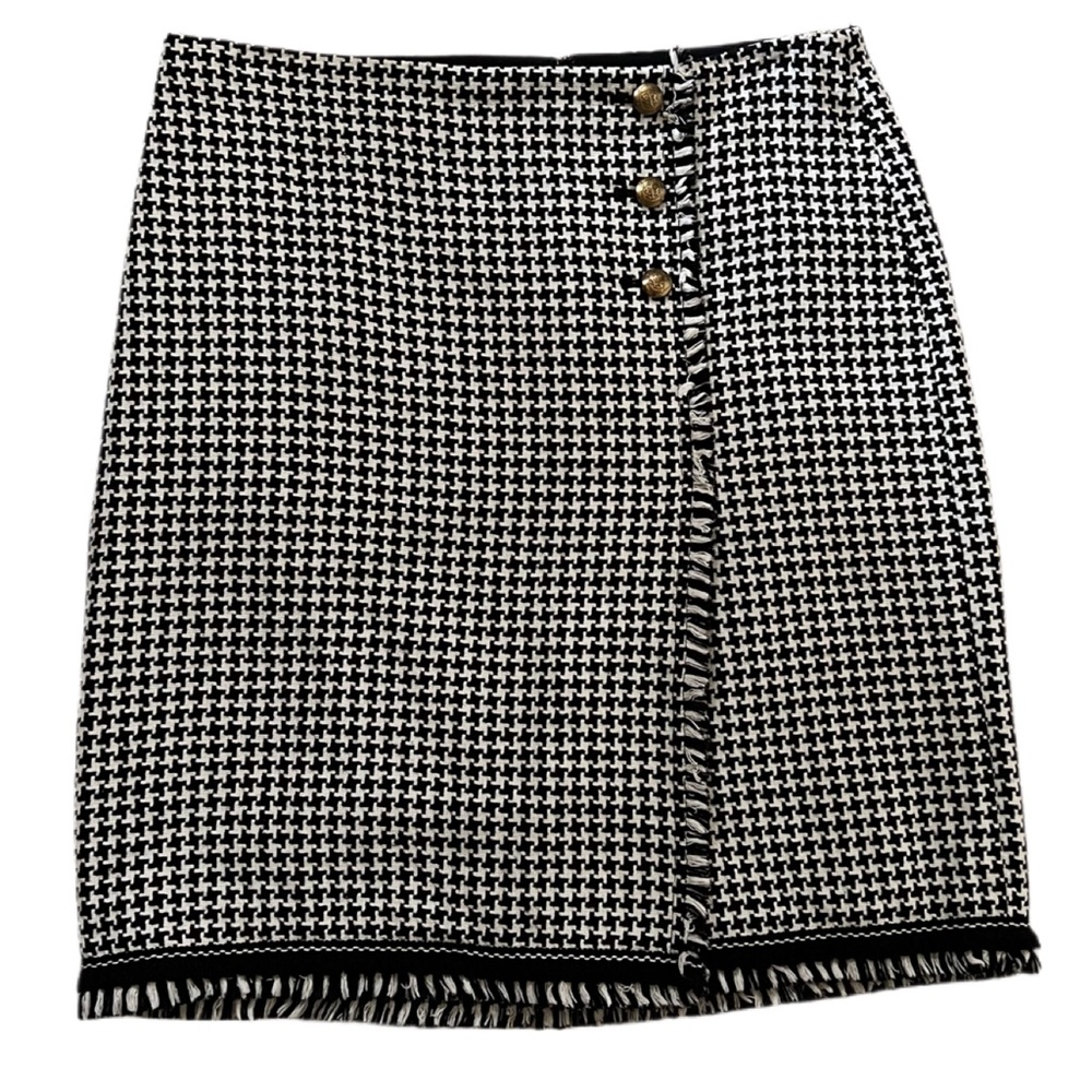 Talbots Classic Black and White Tweed Skirt with Fringe, Size 10P